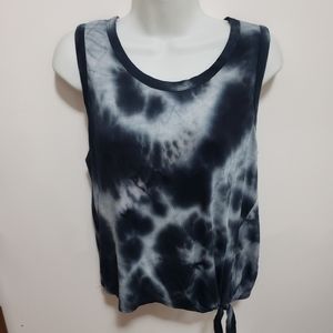 Pinc black and white tie dyed tank top waist tie